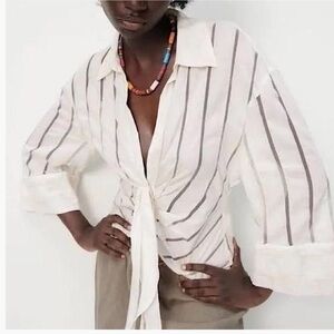 ZARA Pleated Draped Blouse Ecru Size Small New